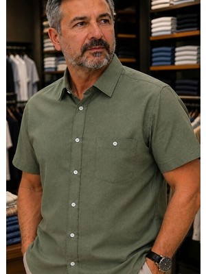 Erkek Keten Görünümlü Kısa Kollu Gömlek Rahat Kalıp Yazlık Nefes Alan Kumaş S-5xl