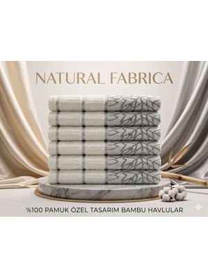 Nf Natural Fabrica % 100 Pamuk Bambu Gümüş Çınar Nakışlı Tasarım El Havlusu 6'lı Set