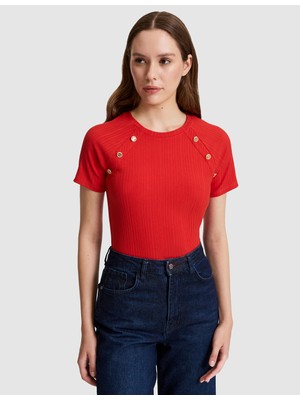 Pierre Cardin Kadın Kırmızı Ex. Slim Fit Tişört 50319826-VR030