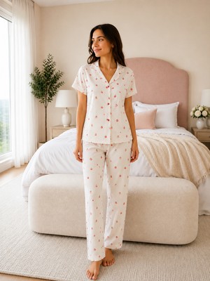 Ebru Tesettür Dreams Kısa Kol Pijama Takım Krem