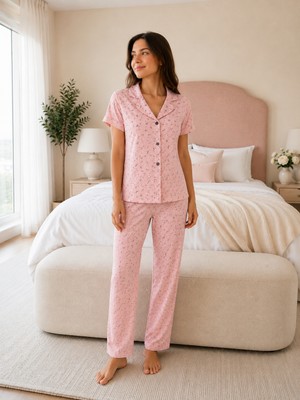 Ebru Tesettür Dreams Kısa Kol Pijama Takım Pudra