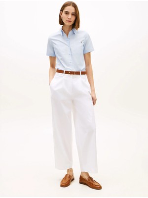 Tommy Hilfiger Beyaz Kadın Lyocell Karışımlı Pantolon Cotton Barrel Pleated Chıno