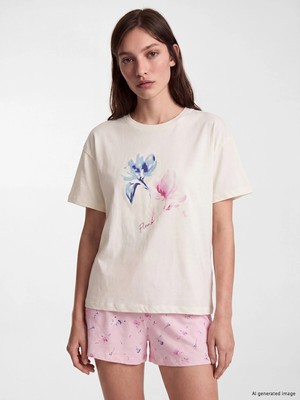 Lc Waikiki Yeni Sezon Bisiklet Yaka Baskılı Kadın Şortlu Pijama Takımı