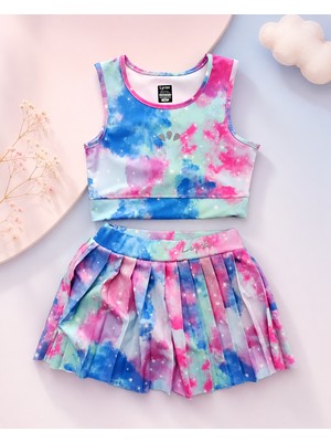 KR Kids Kız Çocuk Galaksi Desenli Etekli Mayo Takımı Pileli Etekli Bikini Set