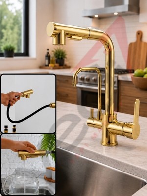 FUALORA Spiralli Fonksiyonel Arıtmalı Mutfak Bataryası Gold