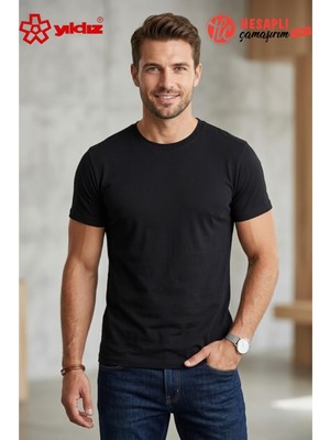 Yıldız Premium Erkek Büyük Beden %100 Pamuklu Ribana Kumaş Doktor Yaka Siyah Fanila/atlet/tshirt