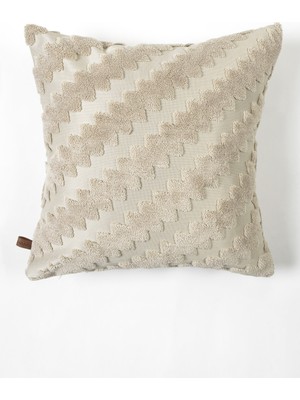 Hamur Zigzag Natural Desenli Kare Dekoratif Kırlent Kılıfı %30 Pamuk %70 Micro Polyester ile Şık Tasarım