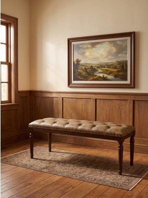 Kleinhaus Furniture Sarp Bank, Kapitone Döşemeli Ahşap Bank, Kabara Detaylı Premium Ahşap Bench