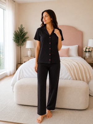 Ebru Tesettür Dreams Kısa Kol Pijama Takım Siyah
