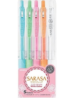 Zebra Sarasa Clip 5'Li Milk Color Set 0.5Mm Renkli Roller Kalemler Yumuşak Yazım Deneyimi