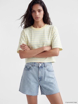 Lc Waikiki Yeni Sezon Çizgili Oversize %100 Pamuklu Kadın Tişört