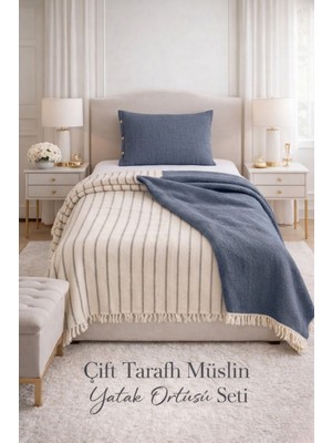 Veronica Line 8 Kat Tek Kişilik Müslin Çift Yönlü Yatak Örtüsü + Yastık Kılıfı Set 170X230