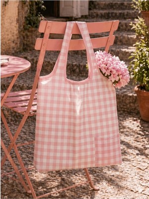 Tarzını Seç Katlanabilir Cepli Bez Market Çantası 44X48 cm – Pembe Pötikare Desenli Alışveriş Çantası