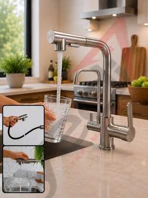 FUALORA Spiralli Fonksiyonel Arıtmalı Mutfak Bataryası Mat Gümüş Inox