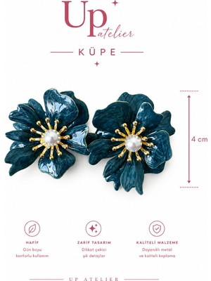 Up Atelier Lacivert Sedefli Incili Çiçek Küpe