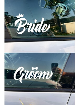 Mıgnatıs Bride Groom Araba Camı Sticker Seti - Gelin Damat Düğün Arabası Çıkartması - Düğün Arabası Stickerı 20CM