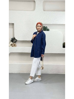 Suede Style 5647 - Şık Rahat Fermuarlı Uzun Tunik Kot Ceket