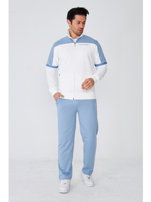 Trendhill Erkek Pamuklu Dik Yaka Eşofman Takımı K.BEYAZI-MAVI-9537