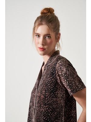 Pjs Kadın Kahverengi Düğmeli Pijama Takımı 29075