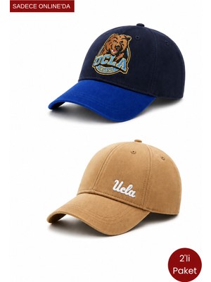 Ucla Huntın & Neo 2'li Set Lacivert & Kahve Baseball Cap Nakışlı - Unisex Şapka