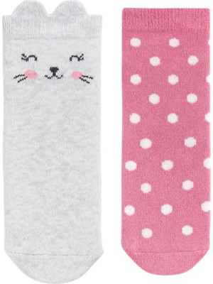 Solde Socks Sevimli Desenli Bebek Çorapları – Pembe Puantiyeli & Gri Kedi Figürlü