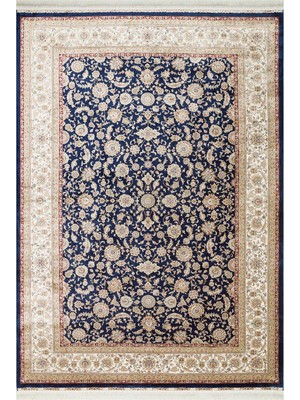 Cool Halı Mihrimah Lacivert Viskon Halı Ipek Görünümlü Klasik Iran Desenli Premium Misafir Odası Salon Halısı