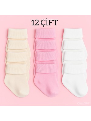 Baby Socks 12 Çift 4 Mevsimlik Yenidoğan Kız Bebek Çorabı 0-6 Ay