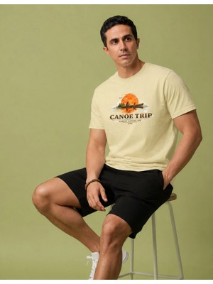 Organickid Basic Erkek Oversize Baskılı Bej T-Shirt