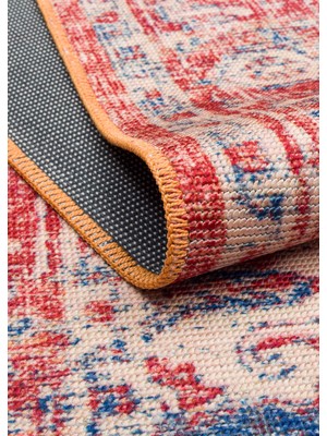 Eko Halı Elista ELS202 Red Beige Vintage Tasarımlı Yumuşak Bukle Dokuma Kaymaz Tabanlı Yıkanabilir Modern Halı