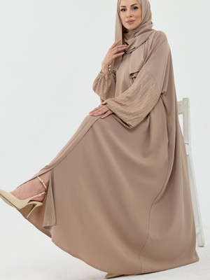 Kadeem Giyim Saye Dubai Şallı Kolu Taşlı Abaya Takım Taş - 1022