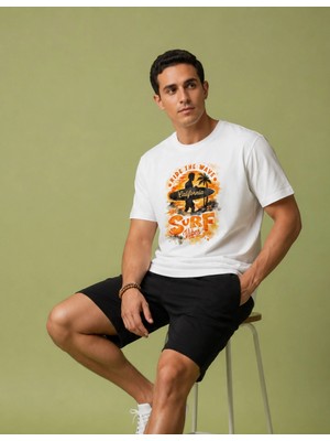 Organickid Basic Erkek Bisiklet Yaka Baskılı Beyaz T-Shirt