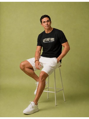 Organickid Basic Erkek Oversize Nakışlı Siyah T-Shirt