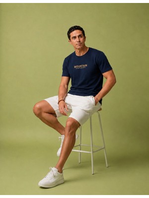 Organickid Basic Erkek Bisiklet Yaka Nakışlı Lacivert T-Shirt