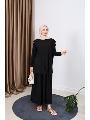 Esra Butik Sandy Kumaş Asimetrik Kesim Etek Pantolon Takım