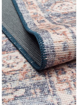 Eko Halı Elista ELS202 Navy Beige Vintage Tasarımlı Yumuşak Bukle Dokuma Kaymaz Tabanlı Yıkanabilir Modern Halı