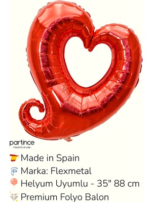 Partince 35″ 88 cm Kuyruklu Kalp Folyo Balon