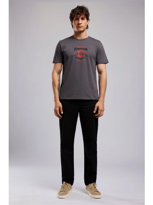 Lee Cooper PREMIUM Erkek Regular Fit Baskılı Bisiklet Yaka T-Shirt Antrasit