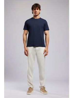 Lee Cooper OSWALD Erkek Regular Fit %100 Pamuk Baskılı Bisiklet Yaka T-Shirt Mavi