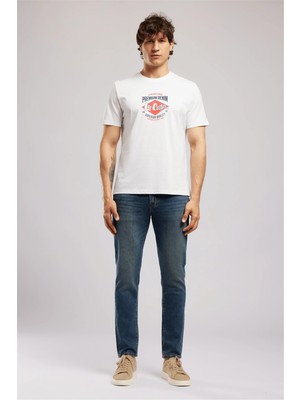 Lee Cooper PREMIUM Erkek Regular Fit Baskılı Bisiklet Yaka T-Shirt Beyaz