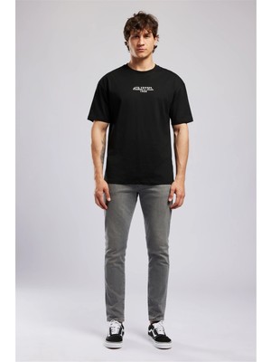 Lee Cooper ULRIC Erkek Loose %100 Pamuk Baskılı Bisiklet Yaka T-Shirt Siyah