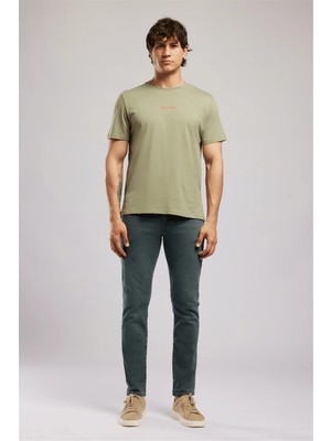 Lee Cooper KWASI Erkek Loose %100 Pamuk Baskılı Bisiklet Yaka T-Shirt Yeşil