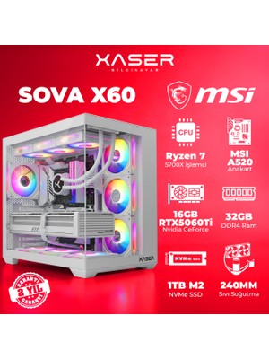 Xaser SOVAX60 Ryzen 7 5700X 32GB Ram 1tb M.2 Nvme SSD 16GB RTX5060TI Sıvı Soğutmalı Masaüstü Oyuncu Bilgisayarı