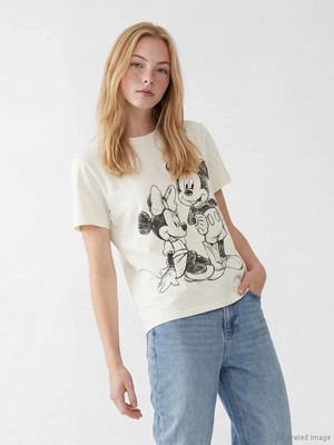 Lc Waikiki Yeni Sezon Mickey Mouse Baskılı %100 Pamuklu Kadın Tişört
