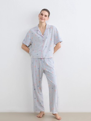 Lc Waikiki Yeni Sezon Gömlek Yaka Desenli Kadın Pijama Takımı