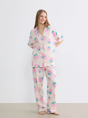 Lc Waikiki Yeni Sezon Gömlek Yakalı Desenli Kadın Pijama Takım