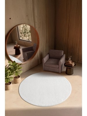 Cotto Home Softy Beyaz Yıkanabilir Kaymaz Taban Yuvarlak Halı Yumuşak Dokulu Mutfak Koridor Salon Halısı