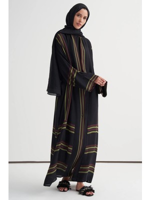 Carell Rania Floş Abaya Siyah