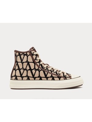 Valentino Garavani Bej / Siyah Yüksek Bilekli Erkek Sneaker