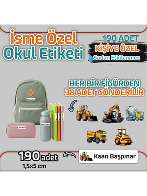Okul Etiketi Kişiye Özel Kalem Defter Etiketi Iş Makinaları  190 Adet