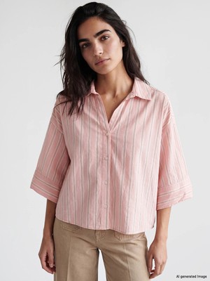 Lc Waikiki Yeni Sezon Çizgili Oversize Kadın Gömlek